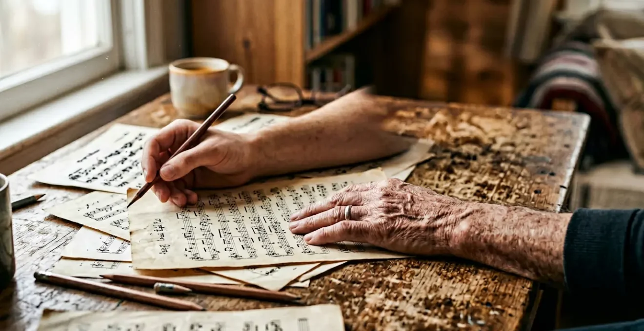 A contemplative portrait capturing the essence of musical creativity across different life stages