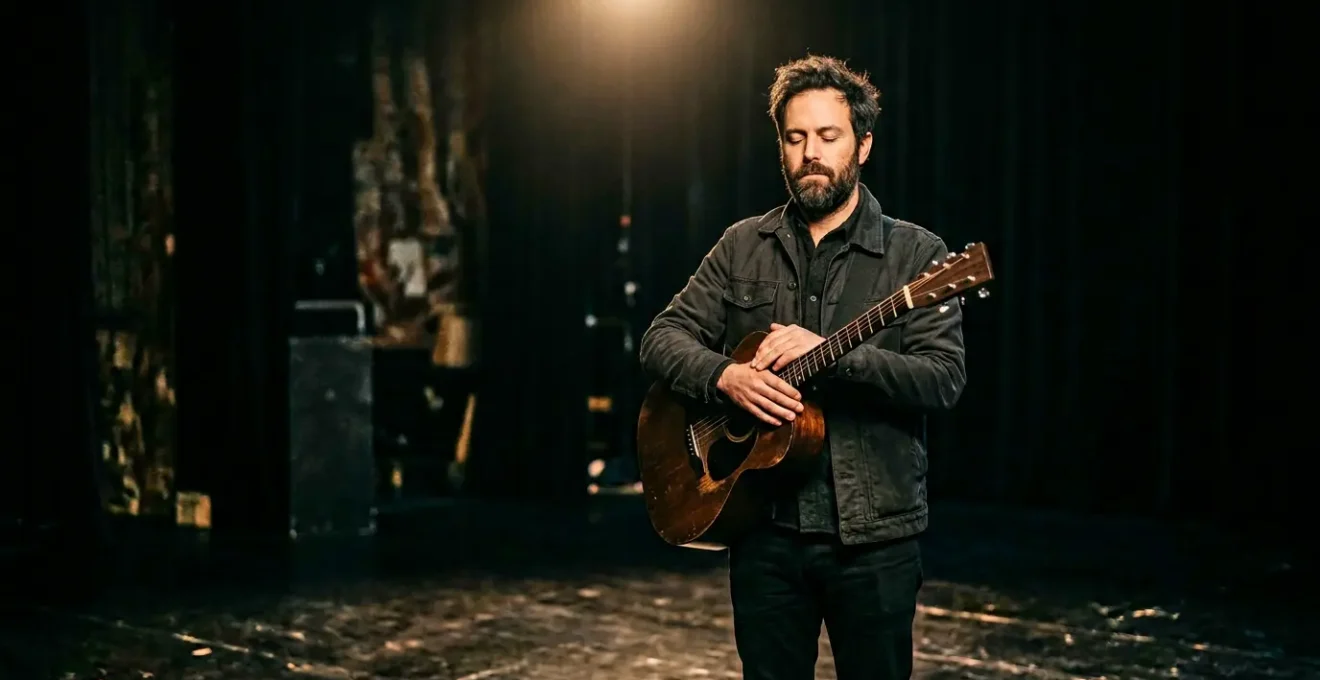 Musician standing still in spotlight moments before performance