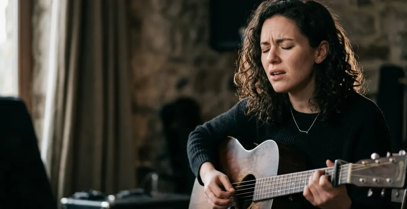 Intimate musical performance moment capturing emotional depth and connection