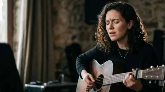 Intimate musical performance moment capturing emotional depth and connection