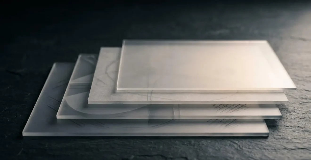 Abstract representation of layered learning through stacked translucent materials suggesting progressive complexity