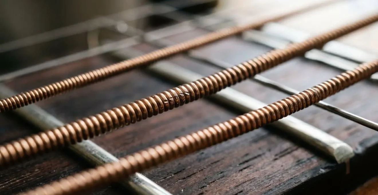A macro close-up of guitar strings and a fretboard, showing intricate detail to symbolize finding a new perspective.