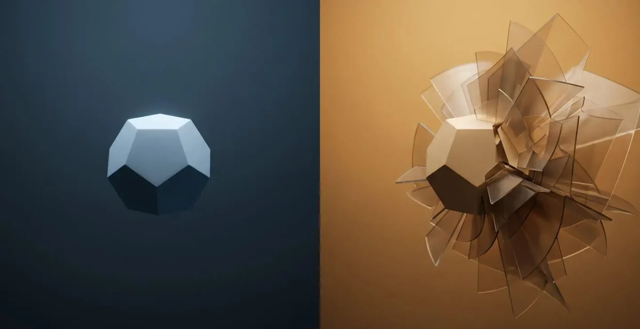 Abstract visual representation of dynamic contrast showing sparse minimalist space transforming into rich dimensional fullness