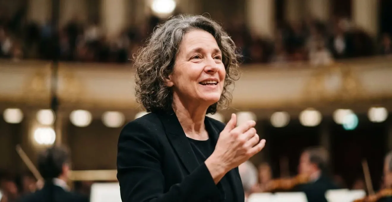 Close-up portrait of a classical musician addressing an unseen audience, captured at eye level with shallow depth of field, expressing authentic engagement and warmth through facial expression and subtle gesture