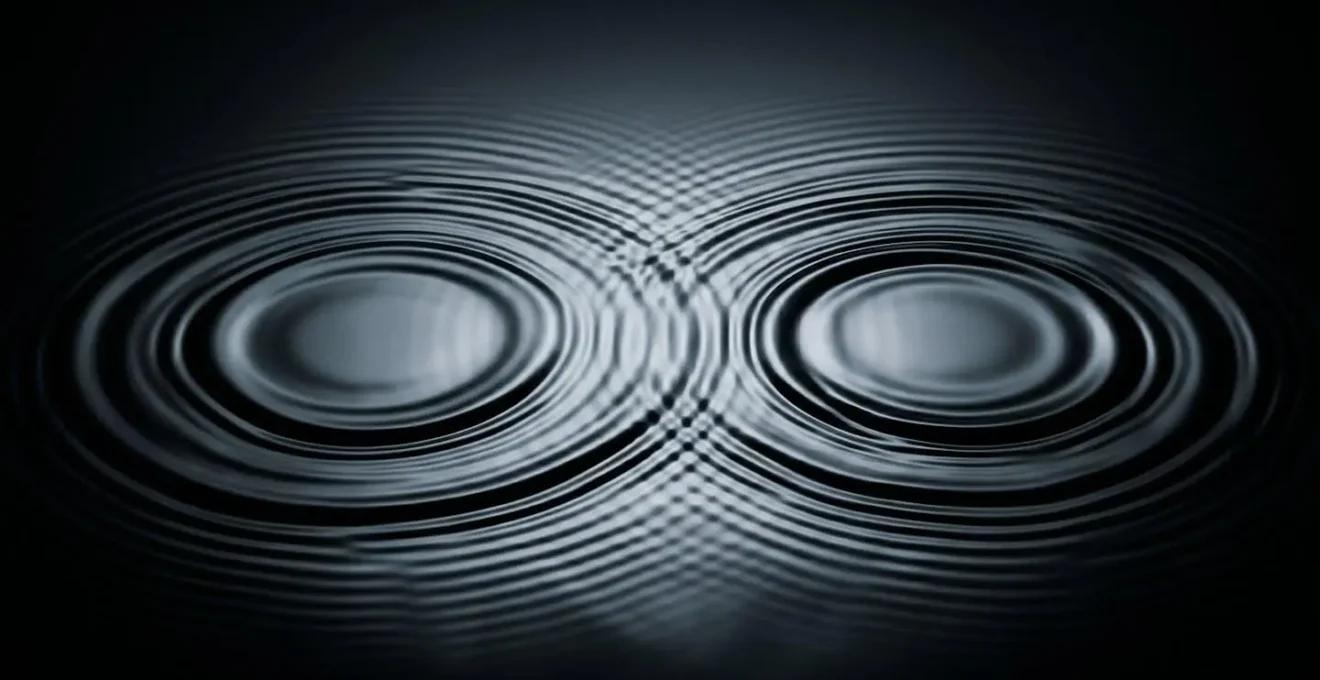Abstract symbolic representation of phase cancellation through opposing wave patterns meeting in minimal geometric composition