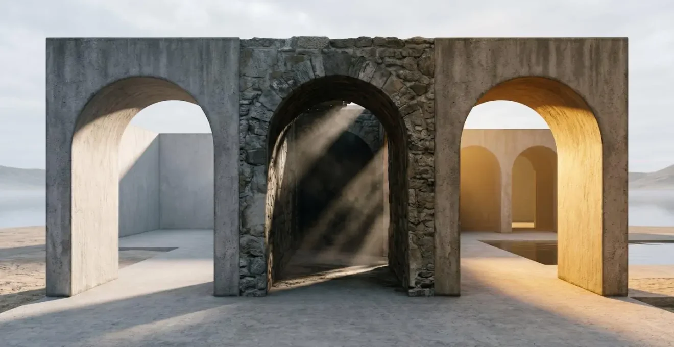 Symbolic representation of three-movement musical journey using abstract environmental elements